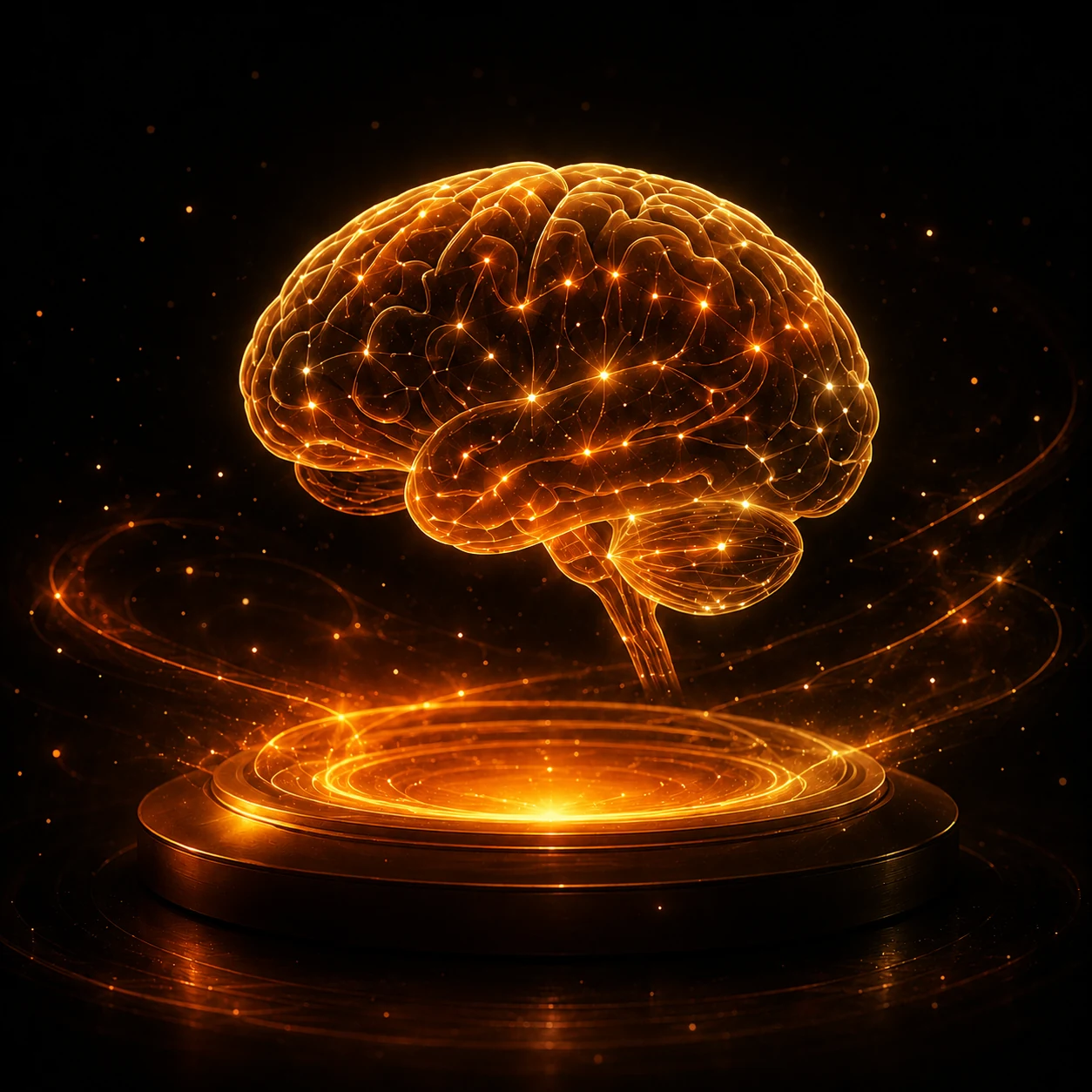 A luminous brain suspended above a ring of light.